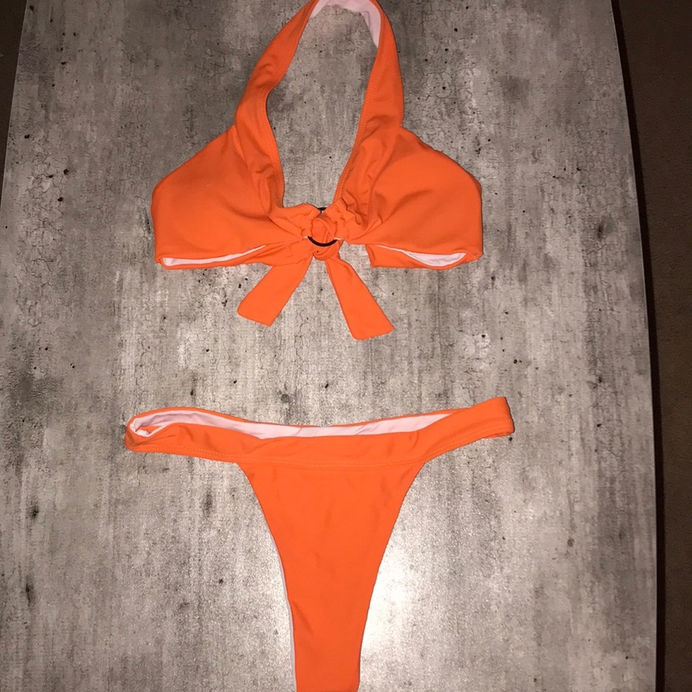 Orange Halter Neck Brazilian Thong Bikini